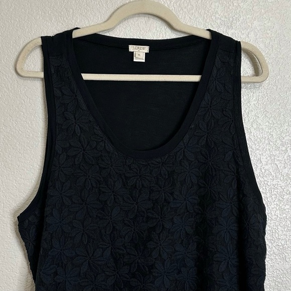J. Crew Embroidered Floral Lace Overlay Black Tank Top, Size XL - Picture 2 of 10